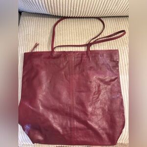 Latico Butgundy Leather Shoulder Tote with Floral lining